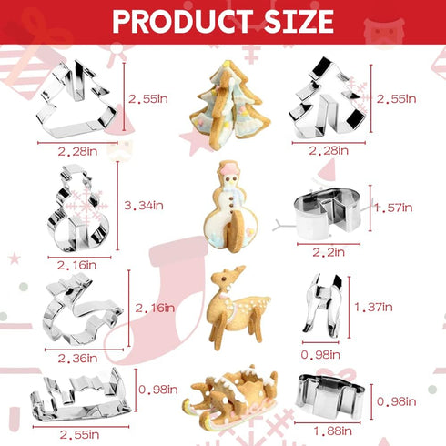 KAISHANE 3D Christmas Cookie Cutter Set - 8 Piece Holiday Biscuit Cutters - Snowman, Christmas Tree, Reindeer, Sled