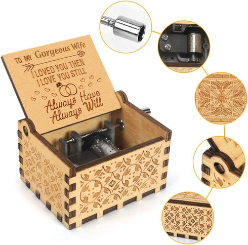 Music Box Hand Crank Engraved Musical Box - You are My Sunshine Antique Vintage Gift for Husband or Wife