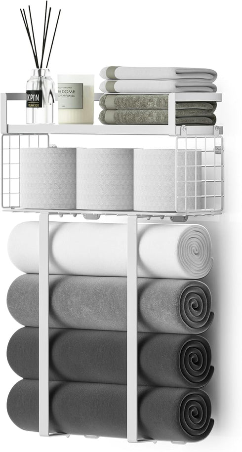 Towel Racks for Bathroom, Floating Shelves with Towel Rack and Paper Holder, Over Toilet Storage, Silver