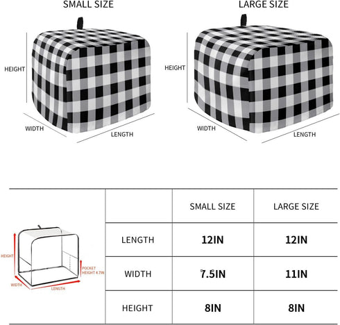 Toaster Cover 4 Slice, Vintage Farmhouse Black White Buffalo Check Plaid Dust Cover with Pockets for Kitchen