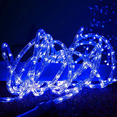 33ft LED Rope Lights, 110V 2 Wire Connectable Blue Outdoor Rope Lights, 240 LED Waterproof Christmas Lights for Deck,