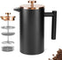 Stainless Steel French Press Coffee Maker 1500ml, Black Double-Wall Insulated Large French