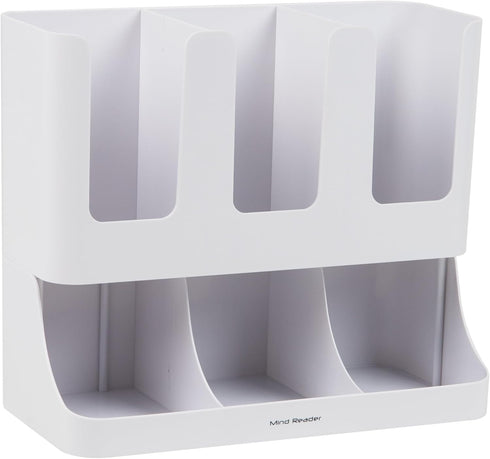 Mind Reader Cup and Condiment Station, 6-Compartment Countertop Organizer for Coffee Bar (White)