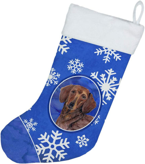 Caroline's Treasures SC9368-CS Dachshund Winter Snowflakes Holiday Christmas Stocking, Fireplace Hanging Decor