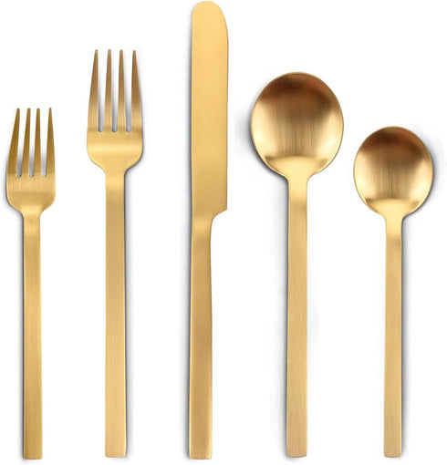 LAZAHOME 20-Piece Gold Silverware Set for 4, Stainless Steel Flatware Cutlery Set, Matte Finished, Dishwasher Safe