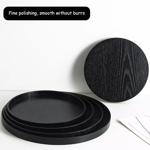 River Restaurant(10.6inch, Round Wood Serving Tray, Solid Wooden Decorative Tray Non-Slip Tea Coffee Table Tray Snack