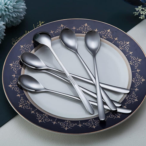 Long Handle Premium Stainless Steel Spoon Set of 6, Coffee Stirrers, Ice Tea, Ice Cream, Cocktail Spoons