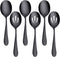 AOOSY 8.7 Inches Matte Black Utility Skimmer, 8 3/4" Stainless Steel Serving Spoons Set x 3, Slotted Spoons x 3 for