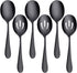 AOOSY 8.7 Inches Matte Black Utility Skimmer, 8 3/4" Stainless Steel Serving Spoons Set x 3, Slotted Spoons x 3 for