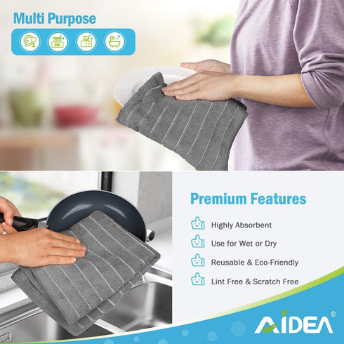 AIDEA Microfiber Kitchen Towels-8Pack, Soft Absorbent Dish Towels, Multi-Purpose Kitchen Cloth for Home, Grey 15”x25”