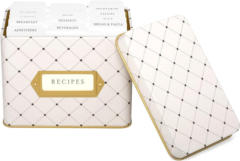 Jot & Mark Recipe Card Gift Box: 50 4x6 inch Cards with 14 Dividers in a Decorative Floral Tin Box