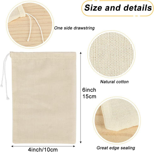 YQL Spice Bags for Cooking,30PCS 4x6 Inch Muslin Bags with Drawstring Tea Filter Bags Cheesecloth Bags for Straining Reusable Natural Cotton Sachet/Herb Bags