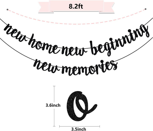 New Home New Beginning New Memories Banner, Housewarming Decoration for New Couple First Home, Black Glitter