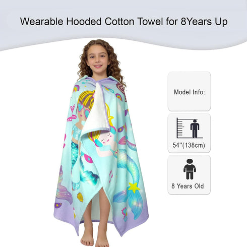 8Years 100% VOOVA & MOVAS Mermaid Hooded Beach Towel for Teens & Big Kids Up, Soft Absorbent Cotton Thick Towel Wrap