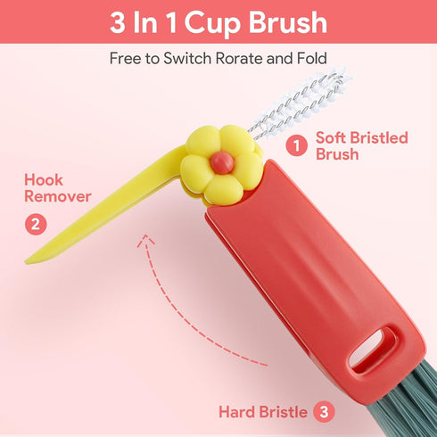3Pcs 3 in 1 Cup Lid Cleaning Brush, New Crevice Cleaning Brush for Tight Spaces, Portable Cleaner with Straw Brush