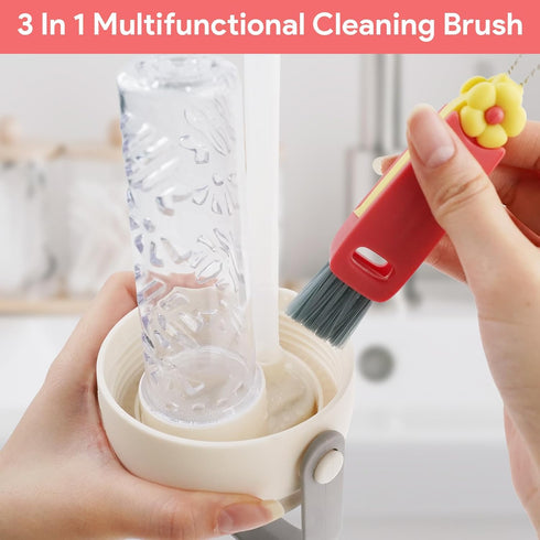 3Pcs 3 in 1 Cup Lid Cleaning Brush, New Crevice Cleaning Brush for Tight Spaces, Portable Cleaner with Straw Brush