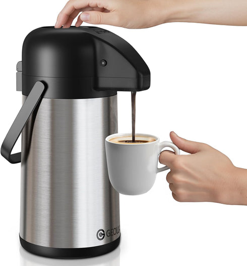 Airpot Coffee Carafe, 64 OZ / 1.9L Insulated Stainless Steel Thermos Urn for Hot Drinks, Pump Dispenser for Parties