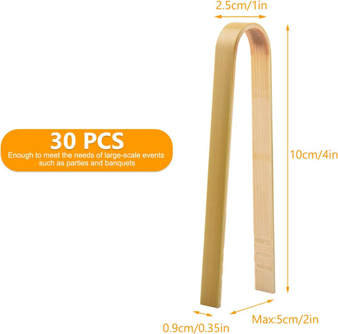 30 Pcs Wooden Tongs for Charcuterie Mini Bamboo Tongs Disposable Tongs for Serving Food NaturaL Wooden Cooking Toast Tongs by NICECRAFT