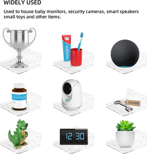 2 Wall Mount Floating Shelves for Pcs Camera Mini Speaker Shelf Baby Monitor - Clear Mini Shelf Flexible Use for Wall