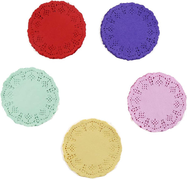 100 Pieces Assorted Colors Floral Round Paper Doilies for Cakes, 4.5 Inches, Ideal for Event Decoration