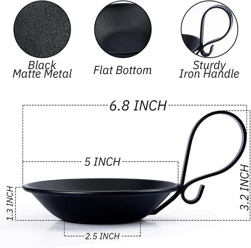 Matte Black Iron Pillar Candle Holder with Handle, Simple Industrial Style Table Centerpiece Decoration