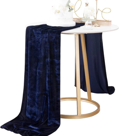 Socomi Navy Blue Velvet Table Runner 20 x 120 Inches 10ft Luxurious Thick Cotton Christmas Thanksgiving Wedding Runner for New Year Bridal Shower