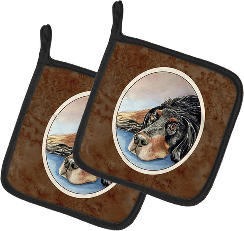Caroline's Treasures 7062PTHD Gordon Setter Waiting on Mom Pot Holders Set, 7 1/2 x 7 1/2