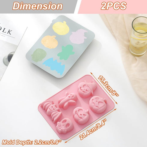 2 Pack Halloween Silicone Cake Mold Pumpkin Bat Skull Ghost Shape Silicone Mold for Chocolate Candy Gummy Jello Ice Cube Crayon Melt Biscuits, Soap Molds Silicone Baking Mold Making Kit for Kids by OURASHERO