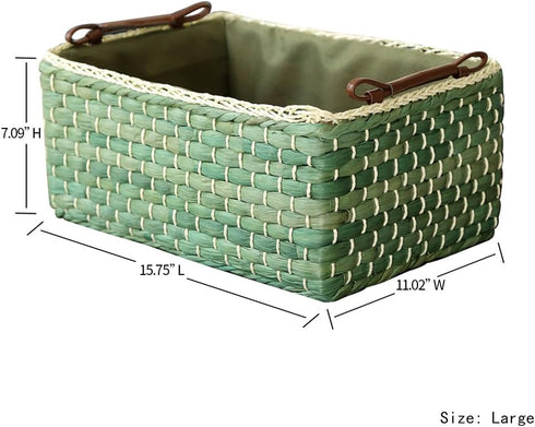Kingwillow Large Woven Maize Storage Bins for Drawers (Green)