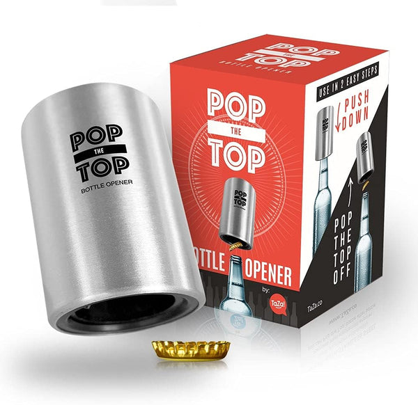 Pop-the-Top Beer Bottle Opener, Stainless Automatic Cap Remover, Push Down Bar Tool for Soda and Beer