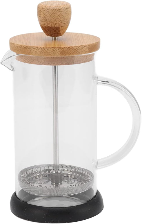 Premium French Press Coffee Brewer Pot, Heat Resistant High Borosilicate Glass, Bamboo Design for Home and Office