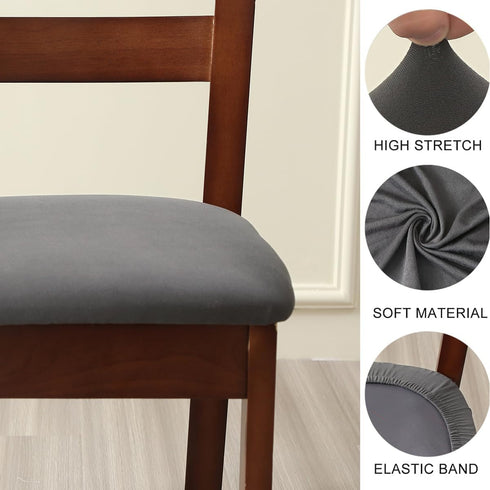 Set of 6 Stretch Grey Chair Covers for Dining Room, Removable Washable Seat Cushion Slipcovers for Kitchen Office