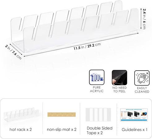 HAYVAN Hat Stand for Baseball Caps Display and Organizer - 2 Pack Holds 14 Caps, No Install Frosted Clear Acrylic