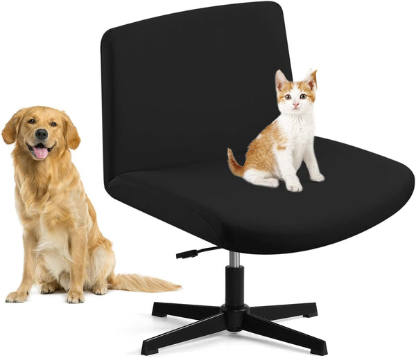 Armless Chair Slipcover - Waterproof Criss Cross Stretchable Cover for Mid Back Accent Chair (Black)