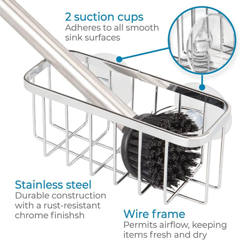 iDesign Gia Kitchen Sink Suction Holder for Sponges, Scrubbers, Soap, Set of 2, Stainless Steel