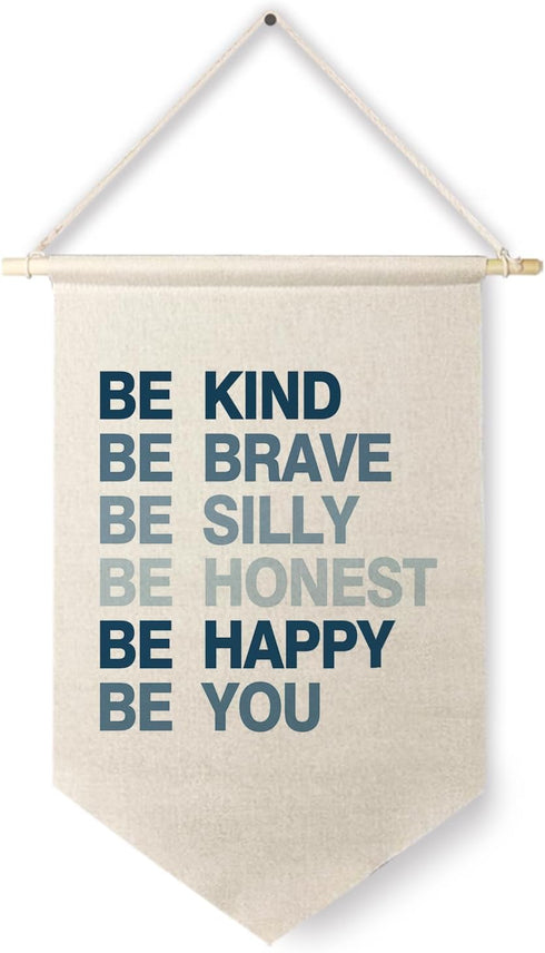 Qpenm Be Kind Be Brave Inspirational Boy Hanging Wall Canvas Banner, Blue