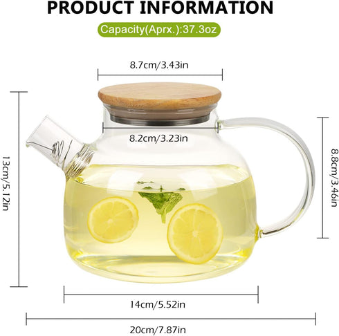 WHJY Clear Glass Teapot Glass Pots for Cooking on Stove Clear Teapots with Infuser for Loose tea, Kettle Teapot for Loose Leaf for Boiling Water -34 oz by WHJY
