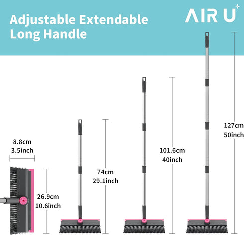 3 1 AIR U+ Floor Scrub Brush with Long Handle, in Scrape and Heavy-Duty Stiff Bristle Scrubber Brush for Cleaning