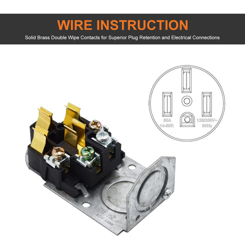 NEMA 14-50R Receptacle 3-Pole 4-Wire Surface Mount Power Receptacle 125/250V 50A UL Listed