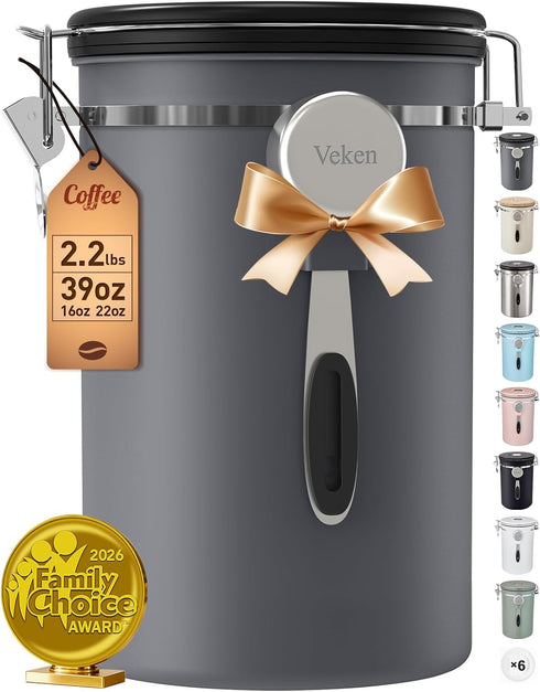Veken Coffee Canister, 39OZ Large, Airtight Stainless Steel Food Storage Container for