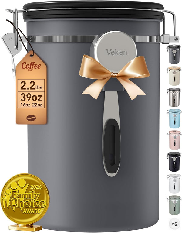 Veken Coffee Canister, 39OZ Large, Airtight Stainless Steel Food Storage Container for
