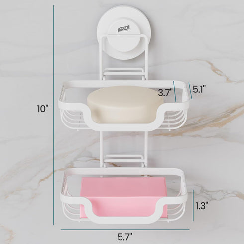 TAILI Double Layer Soap Holder, Bar Soap Dish Suction Cup for Shower Wall, Draining Saver Tray for Bathroom, Rustproof