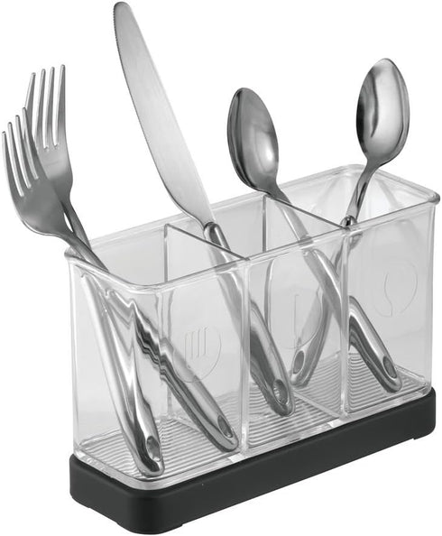 iDesign Forma Decorative Flatware Organizer - 7.4" x 2.6" x 4.75", Matte Black/Clear
