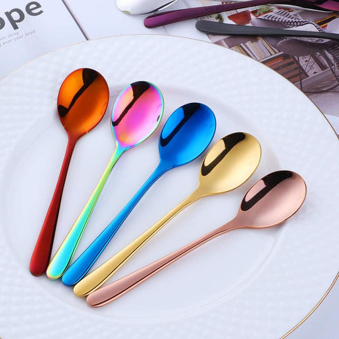 BuyGo 18/8 Stainless Steel Teaspoon 6 Inch Coffee Dessert Espresso Spoons for Cake Ice Cream Appetizer, Set of 8, Mix Color, Dishwasher Safe