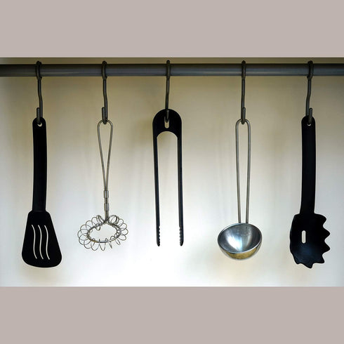 Stainless Steel Closet Rod Hooks, Heavy Duty Utility Hooks for Hanging Pots, Pans, Mugs, Towels (5 Pack Black)