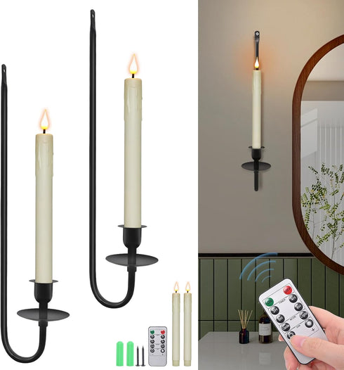 CMTDRE Wall Candle Holder Set of 2 with Flameless Candles Battery Operated and