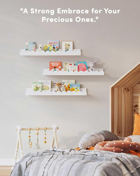 Onlysky Scalloped Shelves, Nursery Book Shelves, Floating Book Shelves for Wall, Toddler Nusery Deocr