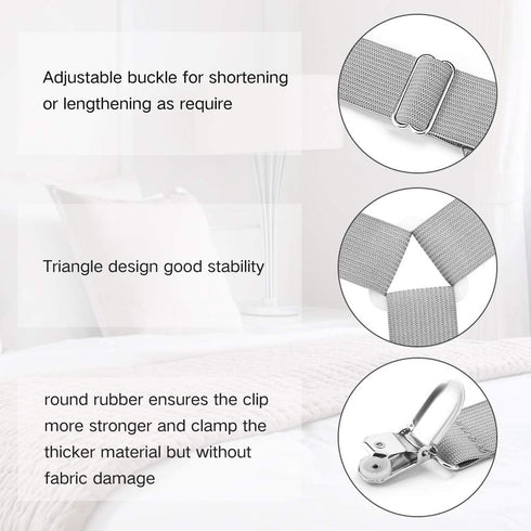 Foloda Bed Sheet Holders, 4 pcs Adjustable Fitted Sheet Straps, Clips Fasteners to Keep Sheets in Place