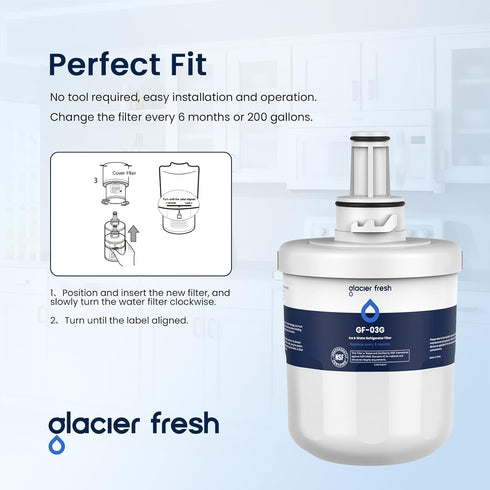 GLACIER FRESH Replacement for DA29-00003G Water Filter, Compatible with Samsung Aqua-Pure Plus, DA29-00003F,