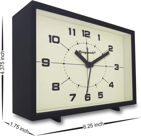 6 inch Analog Alarm Clock, Silent Non Ticking Small Clock with Night Light, Battery Operated Simply Design for Bedroom